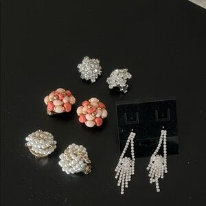 Vintage Clip on earrings costume jewelry. Set of 4